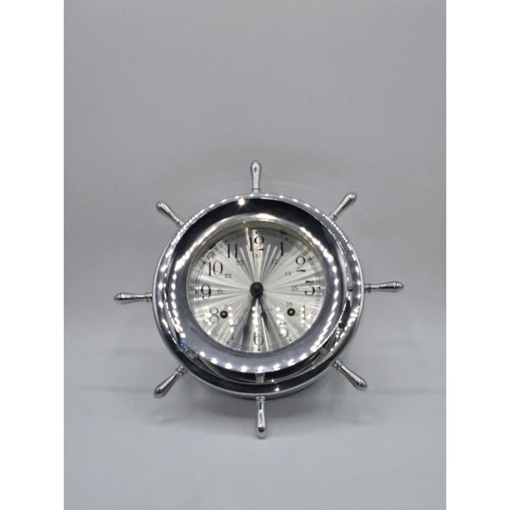 Seth Thomas Helmsman Ship Wheel Clock Nautical Chrome Maritime Boat Alarm Clock